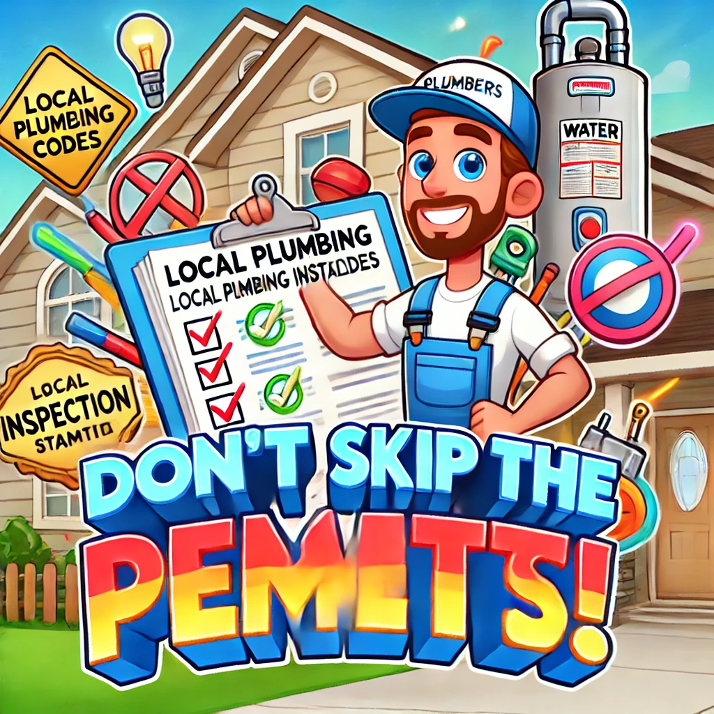 Friendly plumber holding a checklist, emphasizing the importance of following local plumbing codes and permits during water heater installation.

