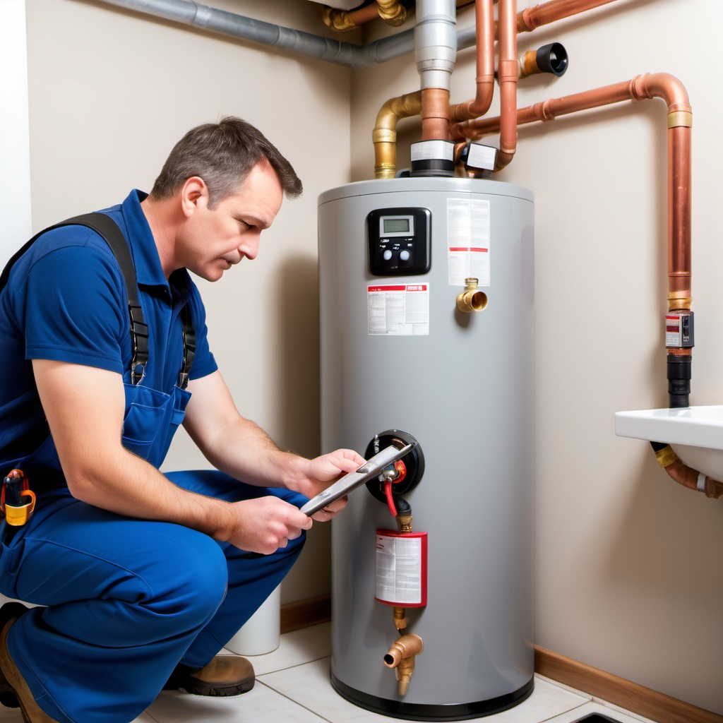 Plumber diagnosing water heater issues such as sediment buildup, clogged dip tube, and pressure relief valve leakage.