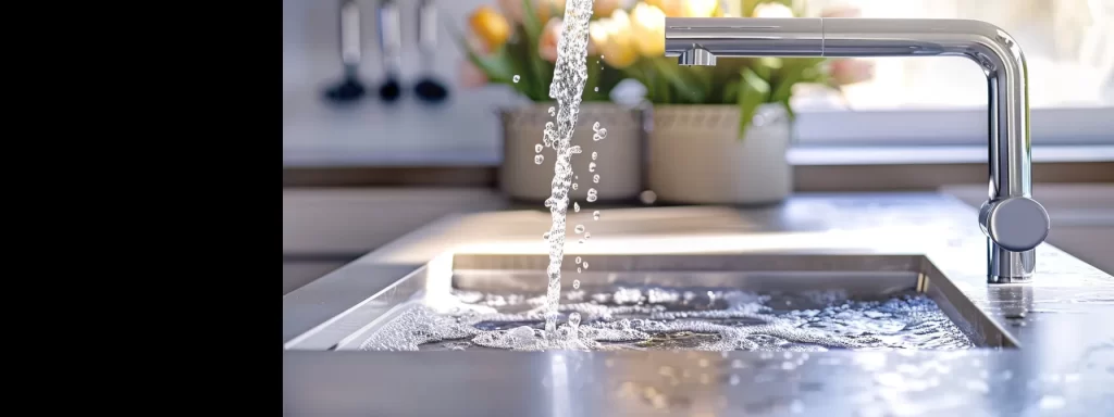 a brightly lit kitchen features a sparkling clean sink with clear water flowing seamlessly, symbolizing the effectiveness of proper drain maintenance and the importance of a healthy plumbing system.