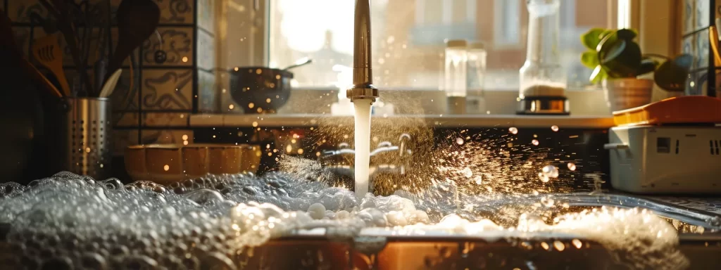 a dynamic scene showcasing a sparkling kitchen sink with vibrant bubbling action of baking soda and vinegar, illuminated by soft overhead lighting, capturing the essence of efficient diy drain cleaning.