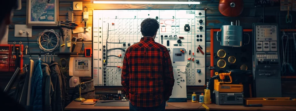 a thoughtfully arranged display features a skilled technician examining various appliance repair tools, with pricing charts and diagrams in the background, illuminated by warm, inviting light to emphasize the importance of informed decision-making in home repair services.