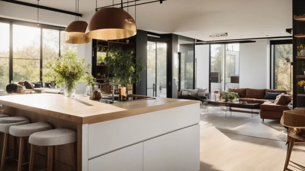 a beautifully modern kitchen showcases a stunning, newly installed faucet, radiating elegance and efficiency, with bright sunlight filtering through a window, reflecting off pristine countertops, symbolizing the triumph of professional plumbing over diy attempts.