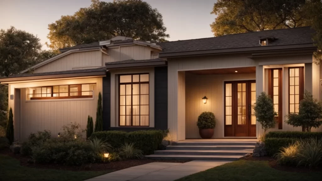 a serene home exterior, bathed in the warm glow of golden hour, symbolizes the seamless journey of homebuyers guided by a knowledgeable real estate agent.