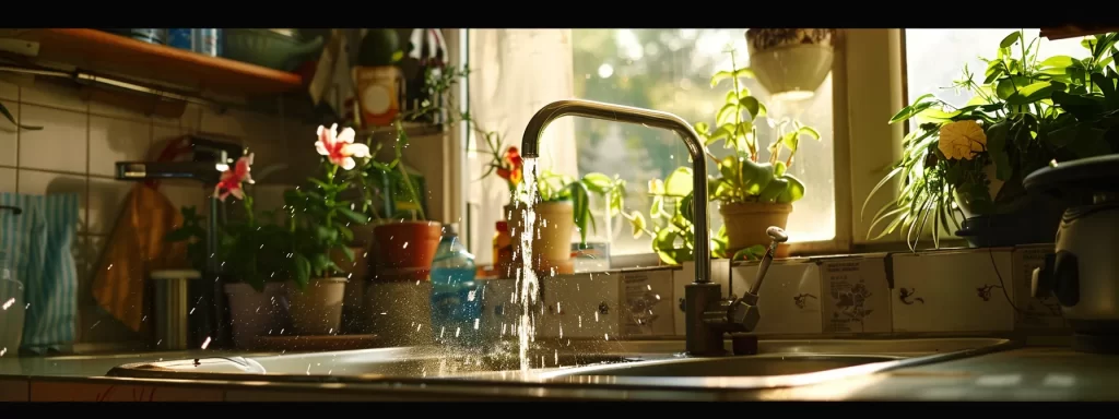 a vibrant kitchen scene features a gleaming sink with water cascading effortlessly, highlighting the importance of efficient plumbing and the need for regular maintenance to prevent clogs and ensure a hygienic environment.