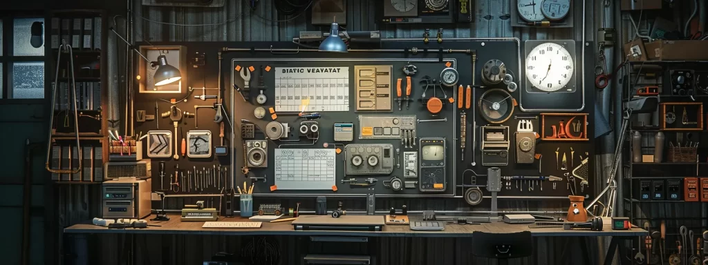 a well-organized workspace showcases a detailed comparison chart of local appliance repair services, surrounded by tools and technicians' manuals, bathed in soft, natural lighting that emphasizes the theme of diligent research.