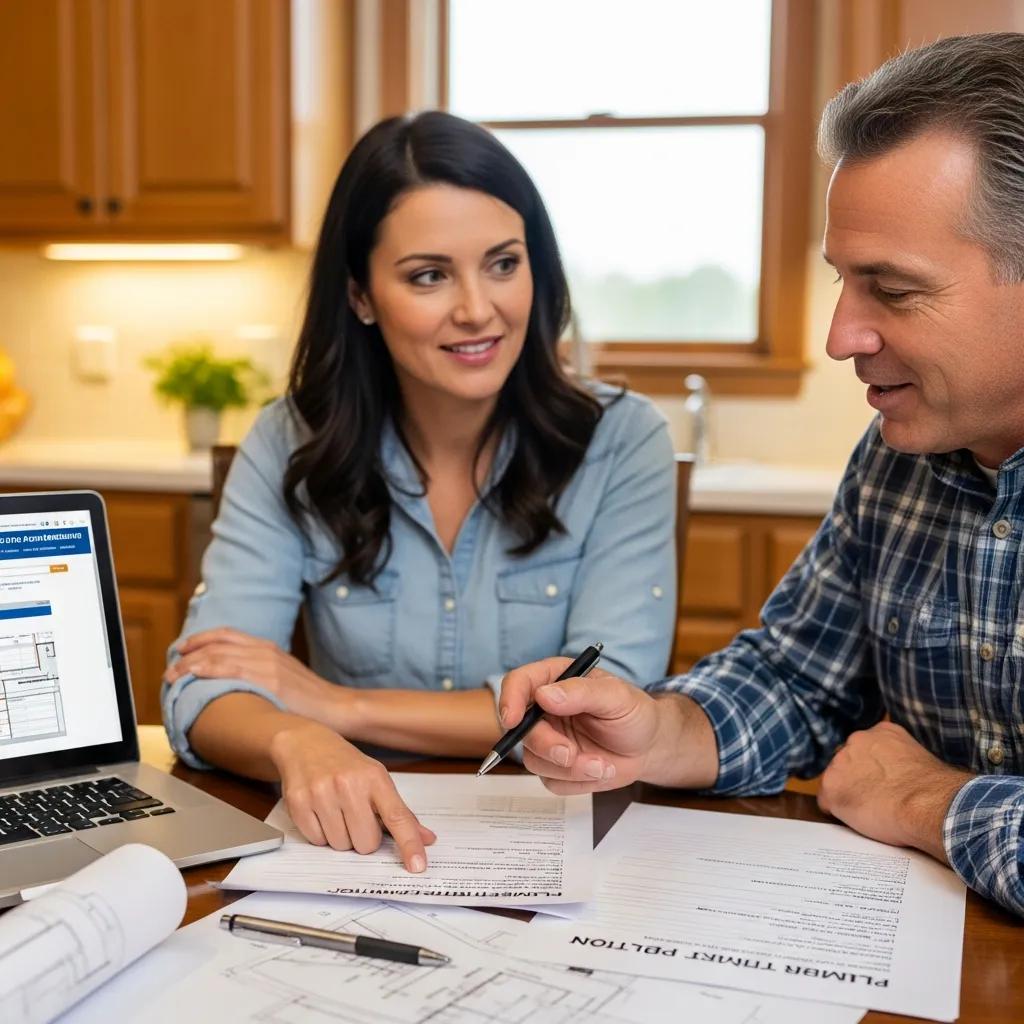 Homeowner consulting with a licensed plumber about plumbing permit applications in Flossmoor