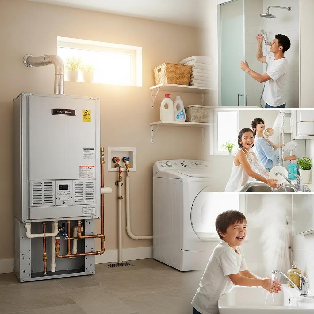 Modern home utility room with a visible water heater, emphasizing comfort and reliability for homeowners