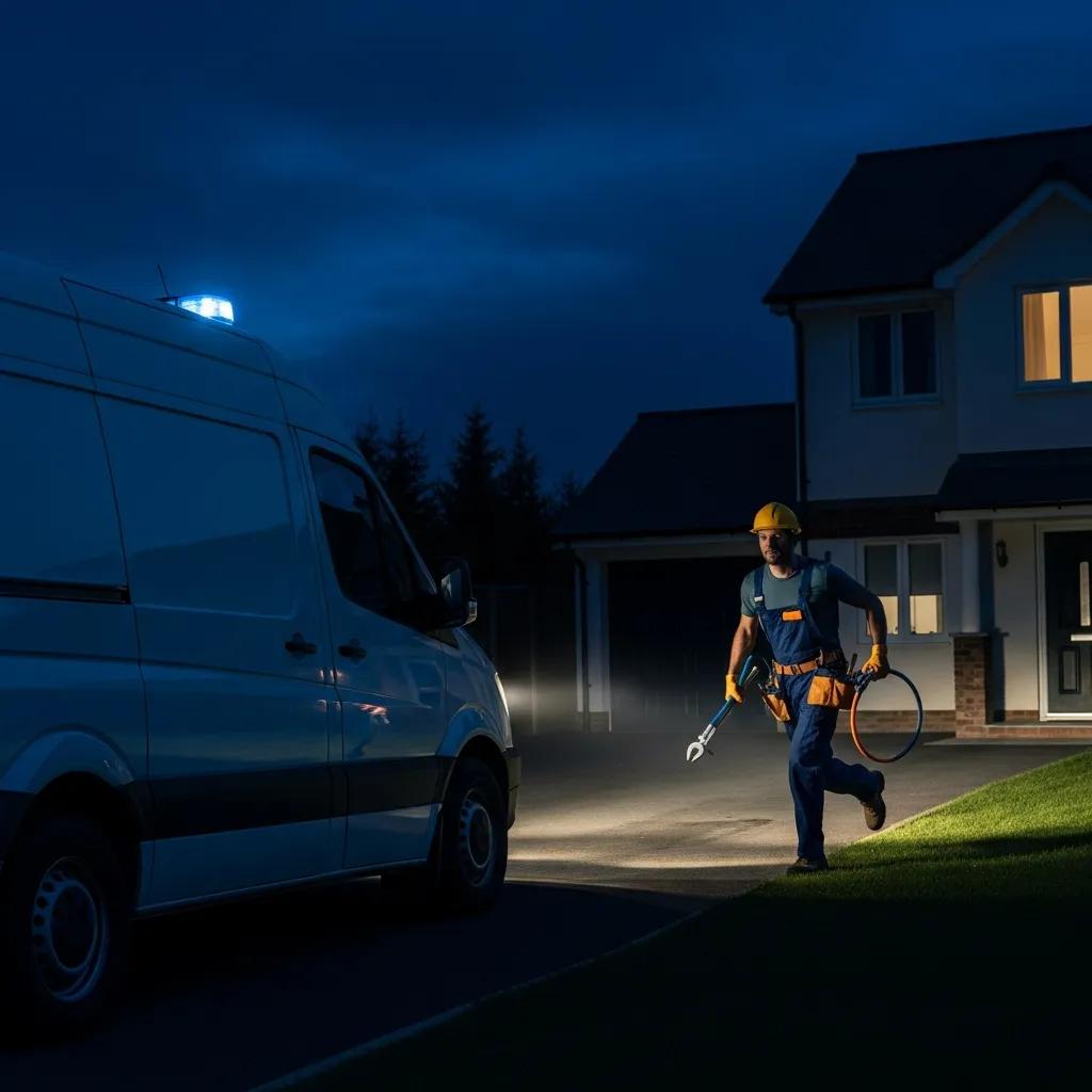 Plumber responding to an emergency call at night