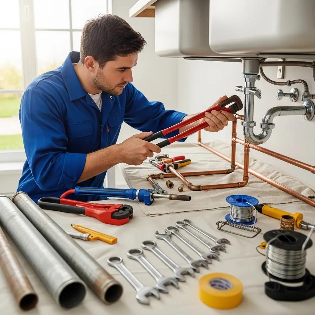 Professional plumber repairing residential pipes, showcasing expertise in plumbing services