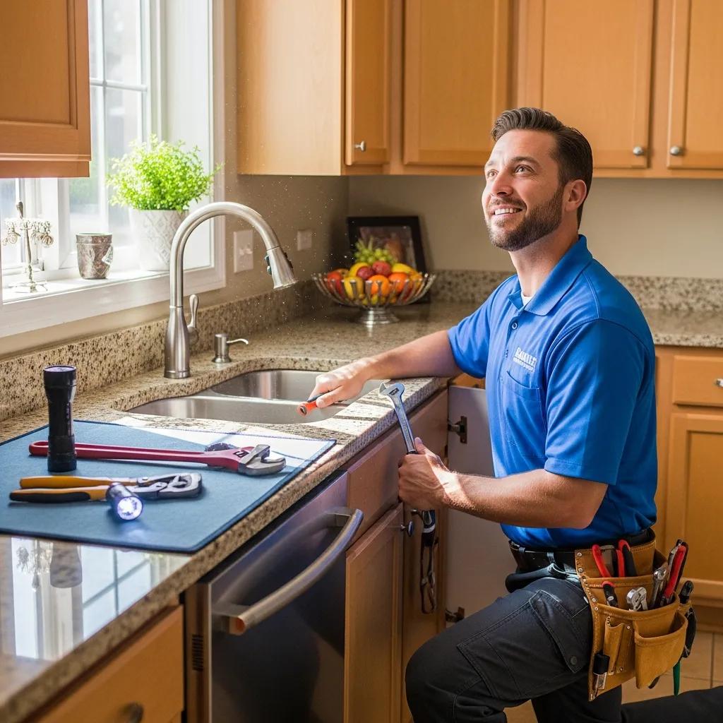 Professional plumber working in a Tinley Park kitchen, highlighting reliable plumbing services