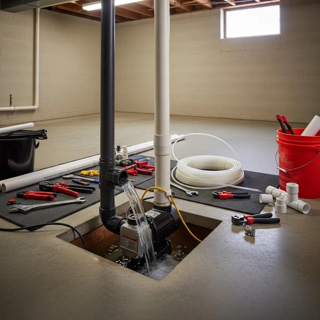Sump pump installation in a basement, highlighting the importance of flood prevention