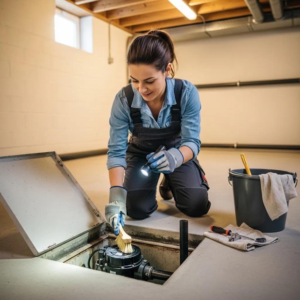 Homeowner performing maintenance on a sump pump to ensure long-term performance and reliability