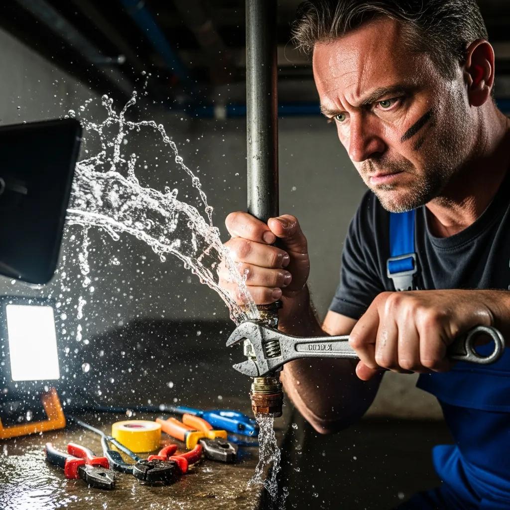 Plumber repairing a burst pipe, illustrating emergency plumbing services in action