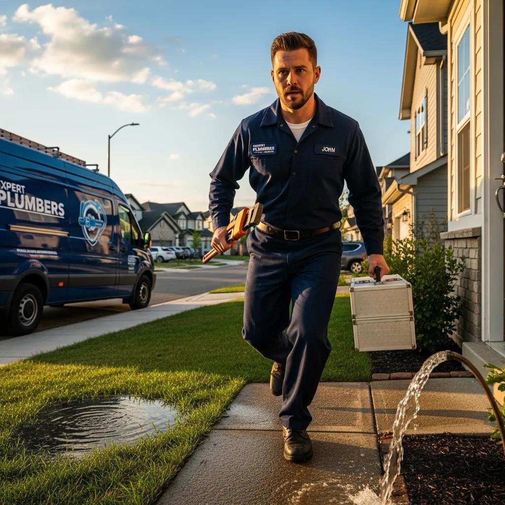 Plumber responding to an emergency call outside a residential home