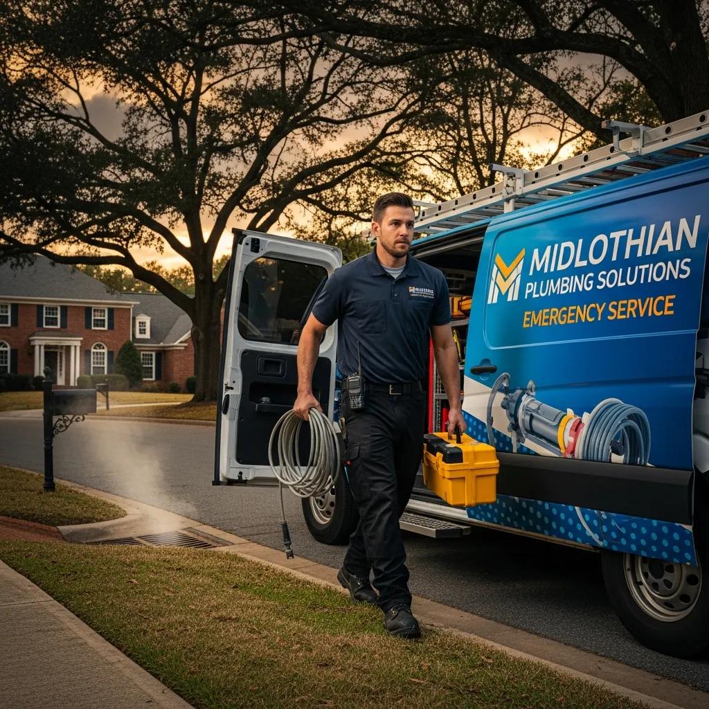 Plumber responding to an emergency drain cleaning call, showcasing prompt service