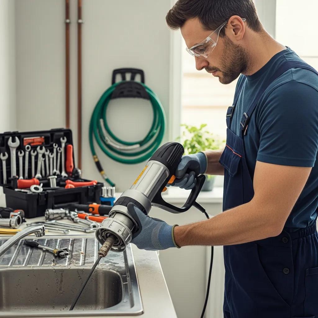 Professional plumber cleaning a drain, emphasizing reliable drain cleaning services