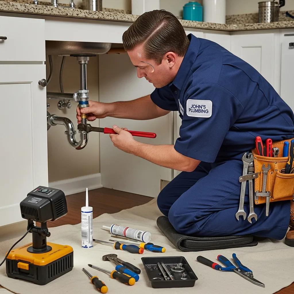 Professional plumber fixing a pipe in a residential setting, showcasing expertise and reliability